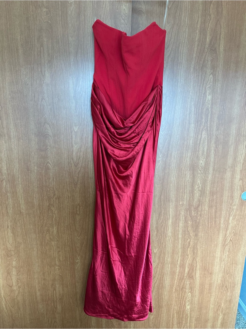 House of CB Strapless Red Draped Gown